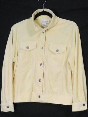 COLDWATER CREEK Pastel Yellow Trucker Terry Cloth Jacket - Size Large